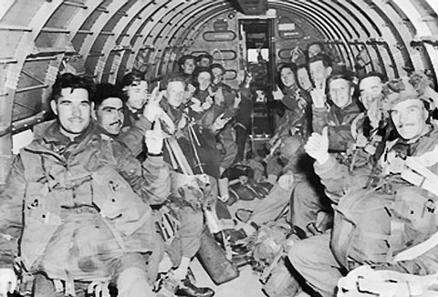 British troops of the 1st Airborne Division aboard C-47 transport aircraft for Operation Market Garden, 17 Sep 1944