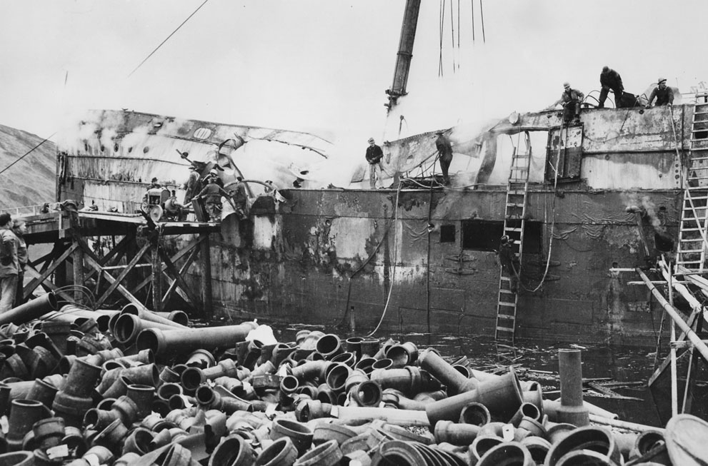 Damaged ship at Dutch Harbor, US Territory of Alaska, 5 Jun 1942