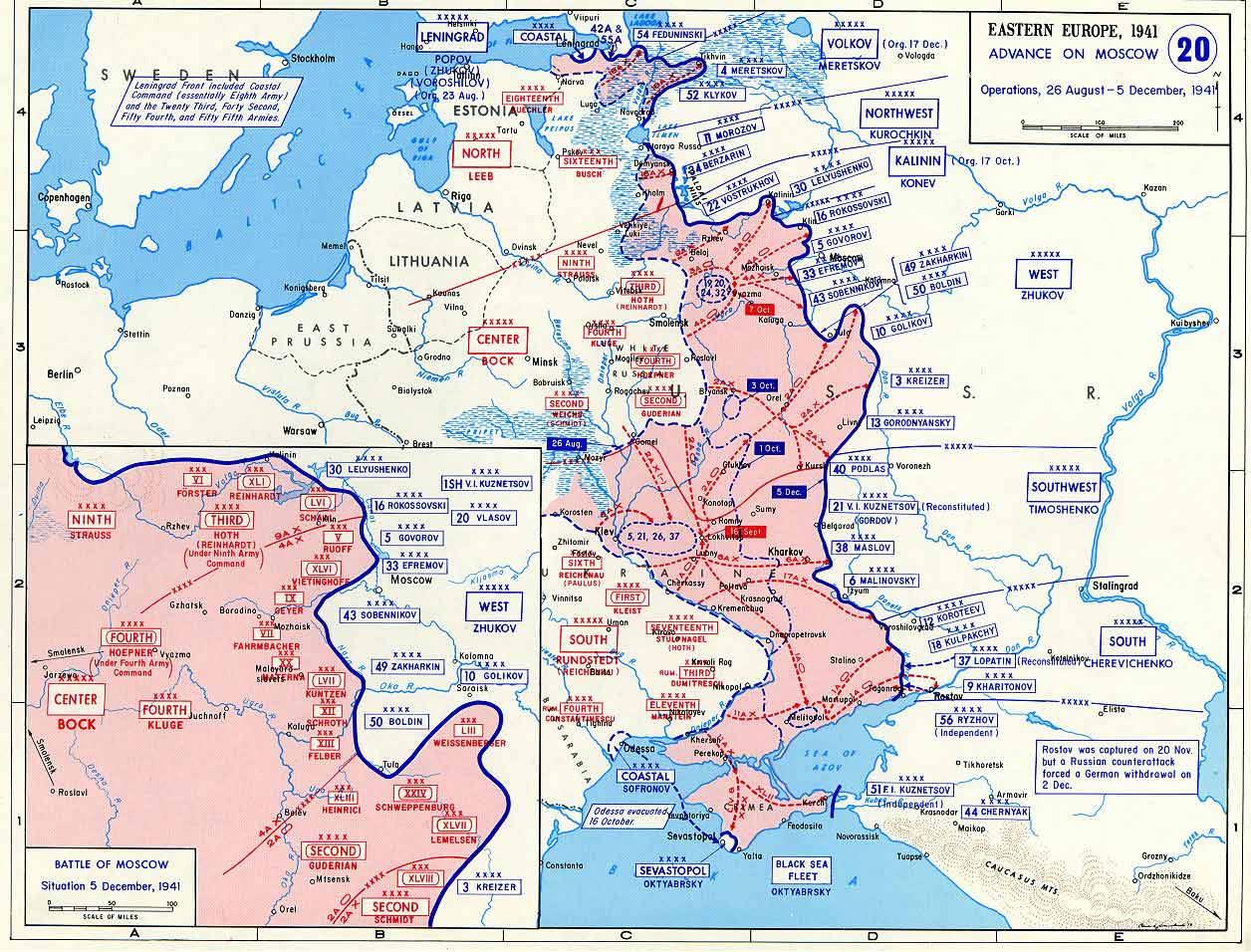 Map depicting the German advance on Moscow, Russia, 26 Aug-5 Dec 1941