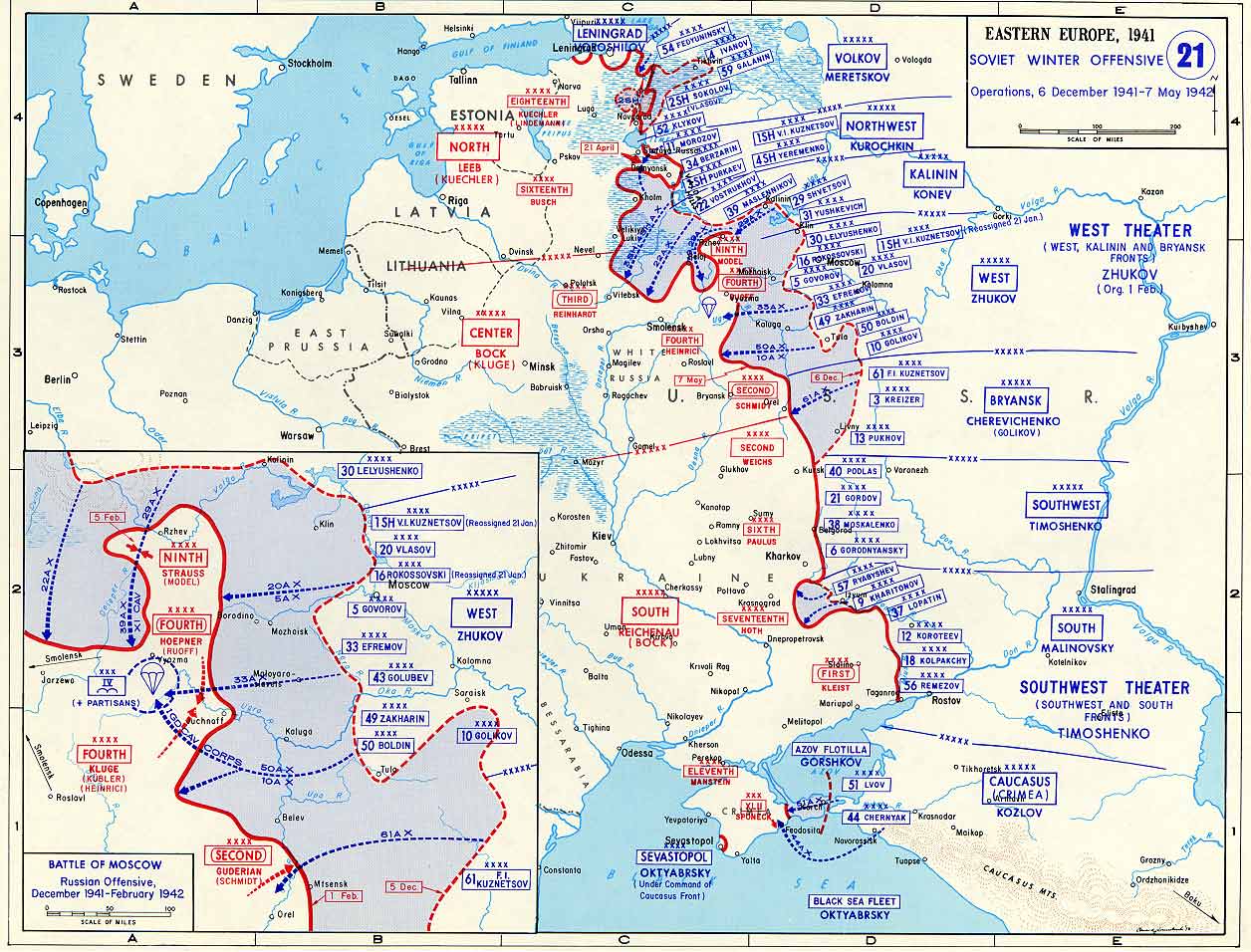 Map depicting the Soviet counter offensive of 6 Dec 1941-7 May 1942