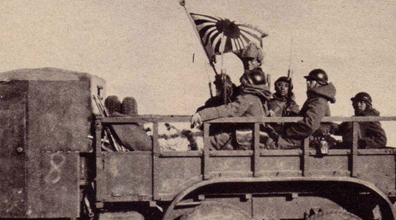 Japanese troops in the back of a truck, northeastern China, date unknown