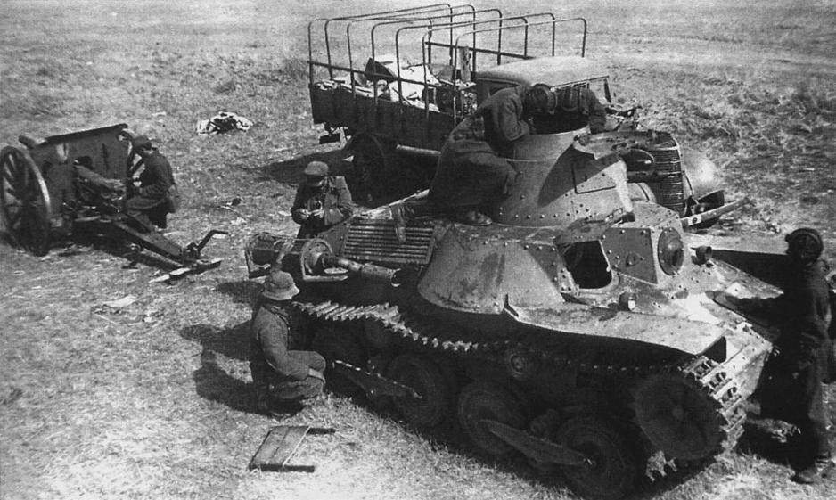 Captured Japanese Type 95 Ha-Go tanks being inspected by Soviet troops, Mongolia Area, China, 1938