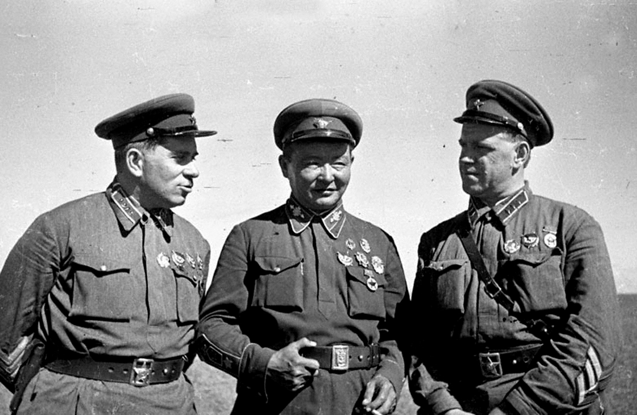 Grigori Shtern, Choibalsan, and Georgy Zhukov in Mongolia Area of China, 1939