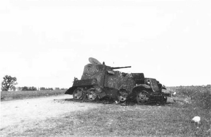 Wrecked Soviet BA-10M armored car during the Battle of Khalkhin Gol, Mongolia Area, China, 1939