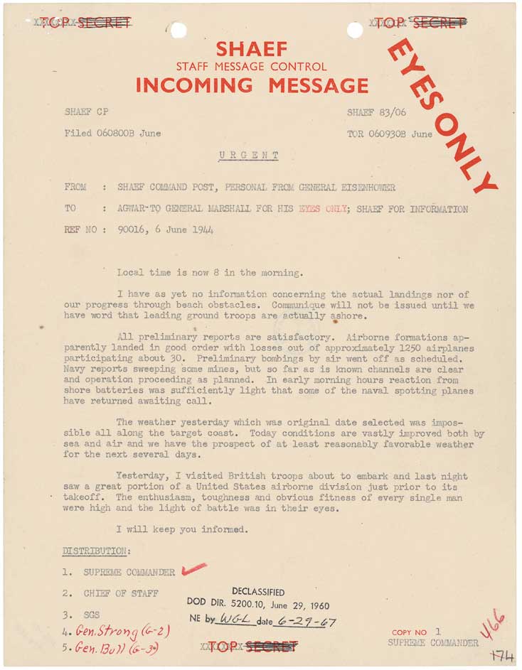 Memorandum from Eisenhower to Marshall, 6 Jun 1944