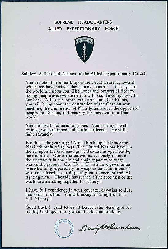 Eisenhower's message to Normandy invaders, Jun 1944