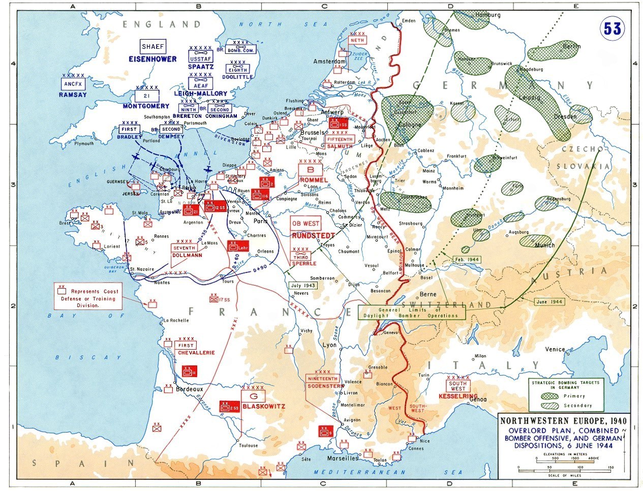 Map Map depicting Allied bomber offensive plans in the Normandy
