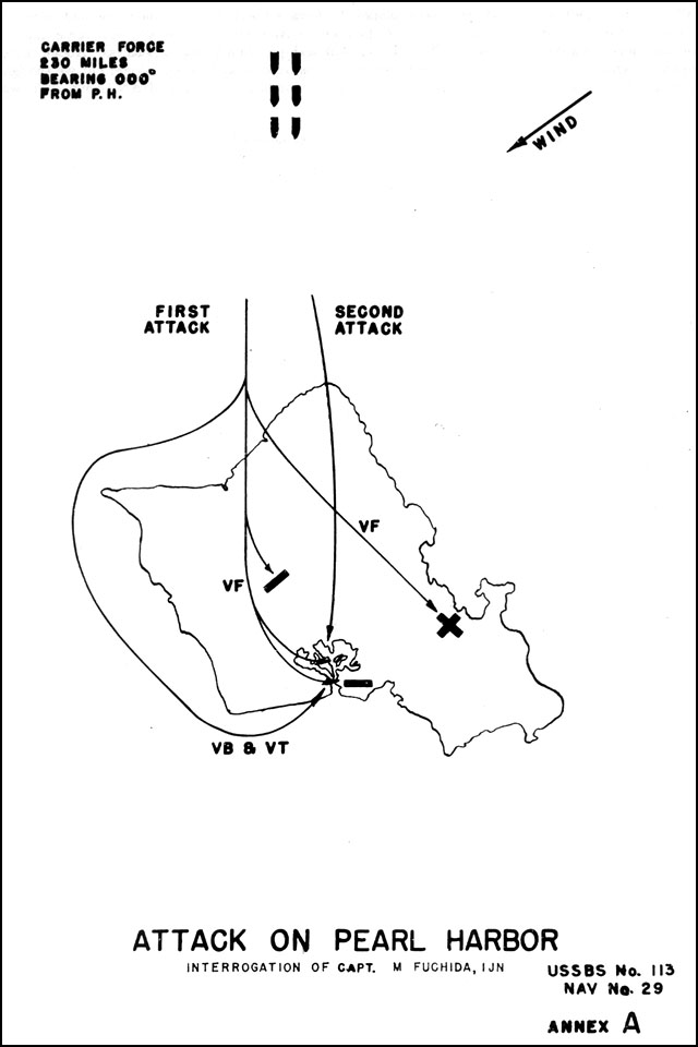 Annex A of the interrogation of Mitsuo Fuchida, 10 Oct 1945; Pearl Harbor attack map