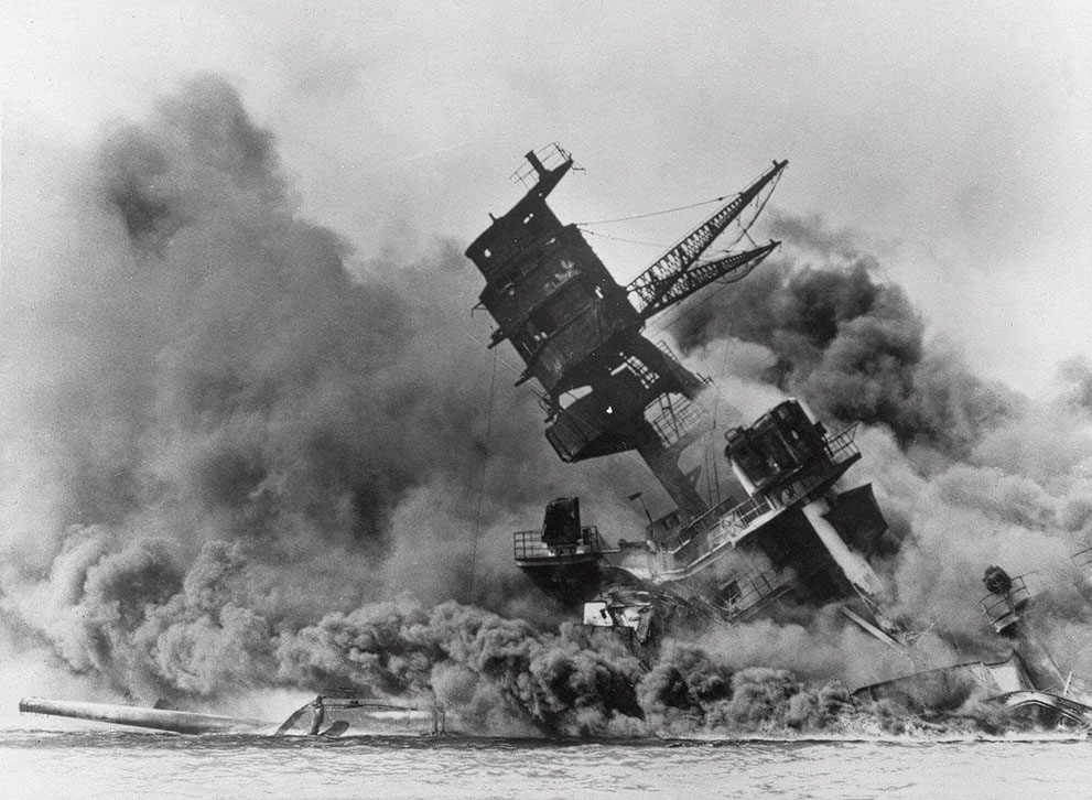 USS Arizona burning at Pearl Harbor, 7 Dec 1941, photo 4 of 5