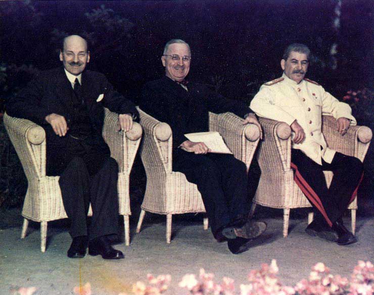 Attlee, Truman, and Stalin at Potsdam Conference, circa 28 Jul to 1 Aug 1945, photo 1 of 5