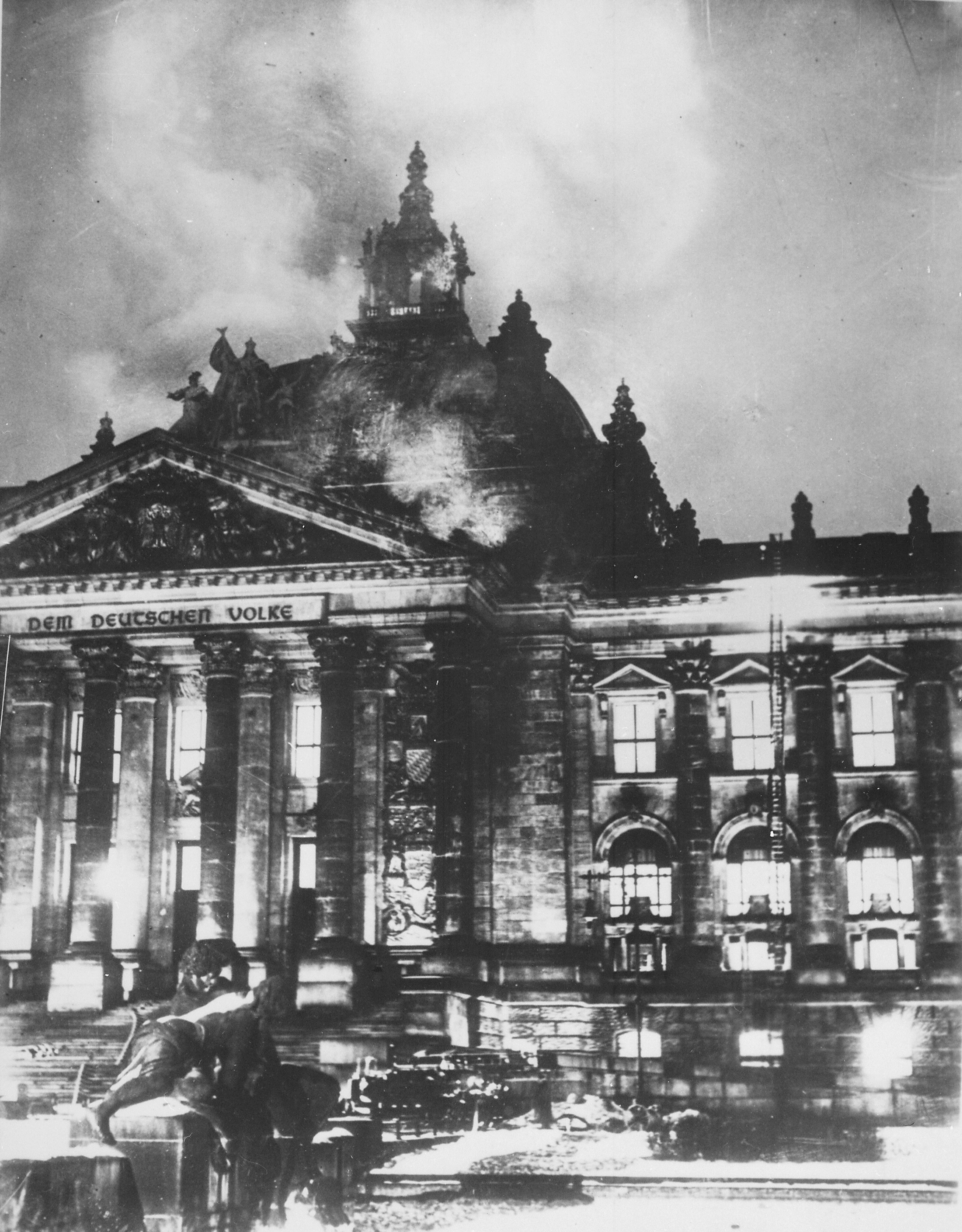 The Reichstag building on fire, Berlin, Germany, 27 Feb 1933