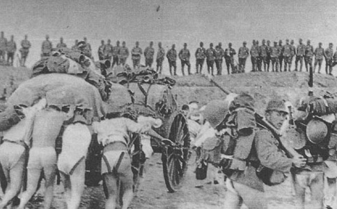 Japanese troops landing at Jinshanwei on the coast of Hangzhou Bay near Shanghai, China, Aug-Oct 1937
