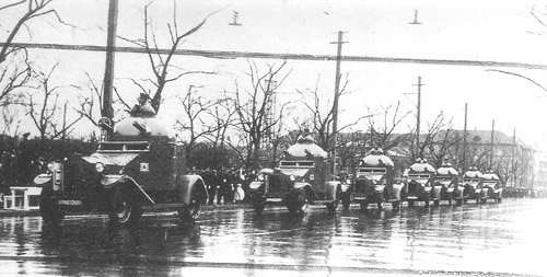 Japanese Crossley armored cars in Shanghai, China, late 1937