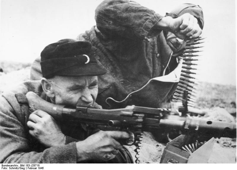 German Volkssturm troops with a MG 34 machine gun, Silesia, Germany (now Poland), Feb 1945