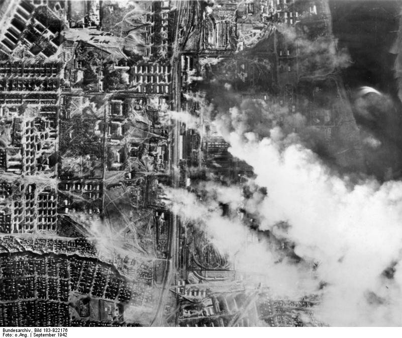 Aerial view of Stalingrad from a German bomber, Russia, Sep 1942
