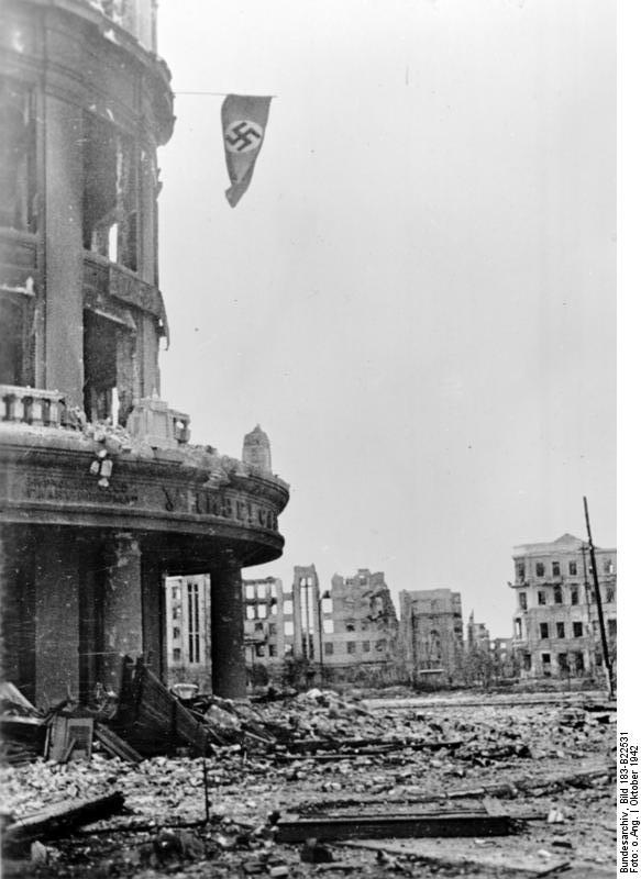 [Photo] German flag outside a ruined building which acted as Friedrich ...