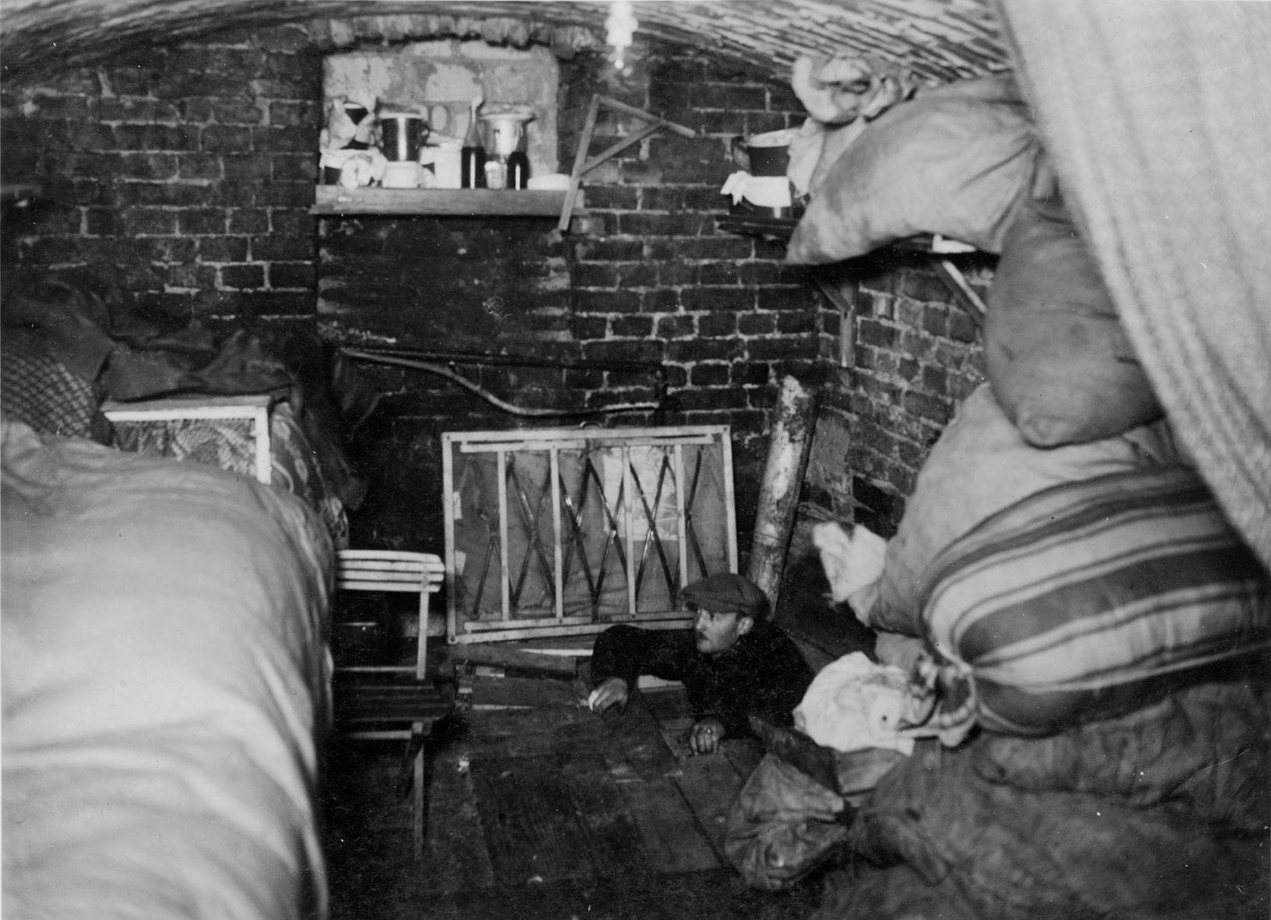 A Jewish man in his bunker during the Warsaw Ghetto Uprising, Poland, Apr-May 1943