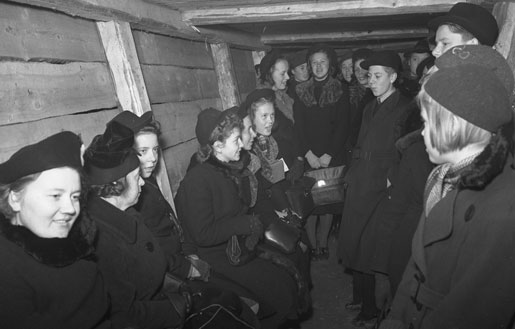 Finnish civilians in a bomb shelter, Helsinki, Finland, 2 Dec 1939