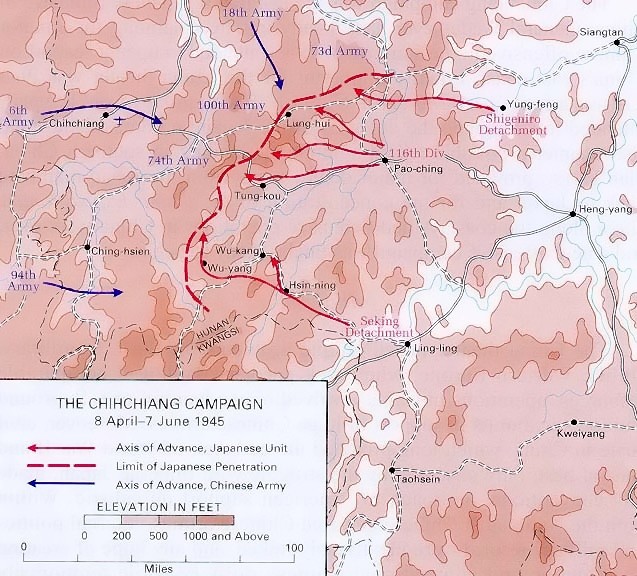 Map depicting the Battle of Zhijiang, 8 Apr-7 Jun 1945