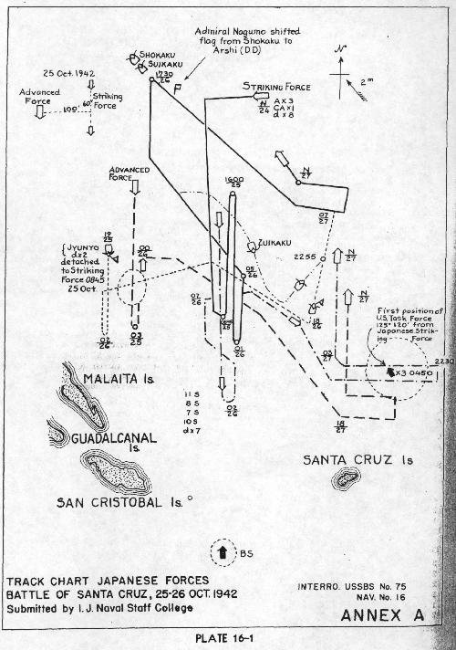 Track chart of Japanese forces during Battle of Santa Cruz, 25-26 Oct 1942; Annex A of Commander Okumiya's interrogation