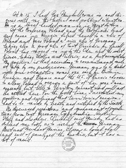 Harry Truman diary entry, 25 Jul 1945, page 2 of 2