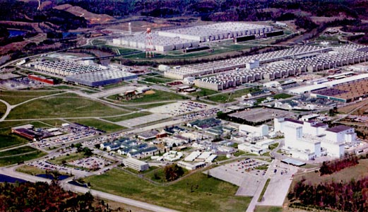 Aerial view of K-25 uranium enrichment plant, Oak Ridge, Tennessee, United States, date unknown