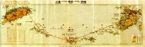 Map of the Japan Air Transport's Fukuoka-Naha-Taihoku route, 1937