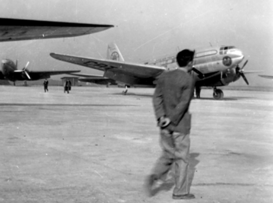 Civil Air Transport C-46 Commando aircraft at Songshan Airfield during Ambassador Philip Jessup's trip, Taipei, Taiwan, Republic of China, 14 Jan 1950