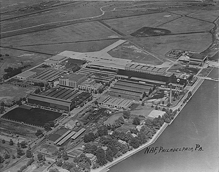 Aerial view of Naval Aircraft Factory at Philadelphia Navy Yard, Pennsylvania, United States, date unknown