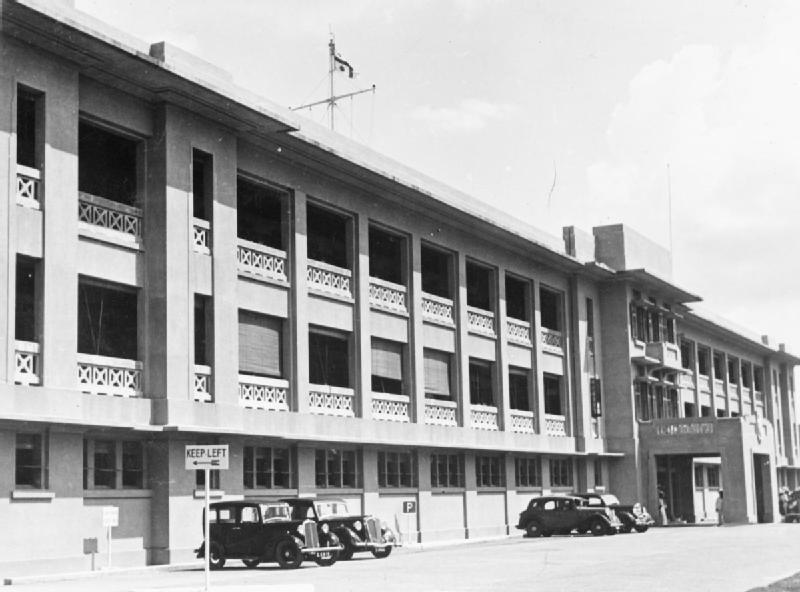 Royal Navy building hosting the headquarters of the Commander-in-Chief China Station and the Rear Admiral Malaya, Singapore, 1941