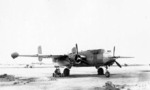 PBJ-1H Mitchell of Marine Squadron VMB-613 on the flight line on Kwajalein, Marshall Islands, May 1945. Note radome on starboard wingtip.