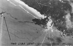Strike photo from the combined 8th Air Force raid on the gun positions at Royan, France Apr 14 1945 showing the aftermath of a friendly fire incident. See Comment below.
