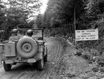 A US Army Jeep preparing to cross the border into Germany, Oct 5 1944.
