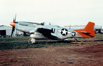 P-51D of the 99th Fighter Squadron, 332nd Fighter Group shows off it distinctive red tail, probably at Ramitelli Airfield, Italy, 1944-45.