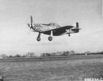 P-51K Mustang “Donna-Mite” of the 352nd Fighter Squadron assigned to Lt Leroy C Pletz coming in for a landing at RAF Raydon, Suffolk, England, UK, 1945