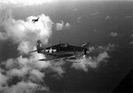 F6F-3 Hellcat from the Light Carrier USS San Jacinto flying over the Pacific, 1944-45.