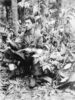 Major Victor H Streit, USMC, Operations Officer, 7th Marines planning combat operations on Cape Gloucester, New Britain, Jan 10 1944.