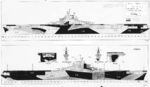 1944 plan for camouflage Measure 32, Design 17a on Essex-class fleet carriers. Of the 17 Essex-class carriers to see service during 1944-45, 4 were painted according to this plan.