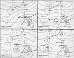 Four-part weather map of the South China Sea for Jan 11 to 14, 1945. Note daily positions of Task Force 38.