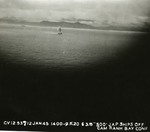 Aerial torpedo from United States carrier aircraft hits the stern of Japanese cruiser Kashii off the coast of French Indochina (Vietnam) north of Qui Nhon, Jan 12, 1945. Photo 2 of 9