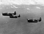 TBM-3 Avengers with Torpedo Squadron 87 flying from the carrier Ticonderoga, May 1945.