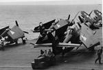 F6F-5 Hellcat, TBM-3 Avengers, and SB2C-4E Helldivers of Carrier Air Group 87 aboard Ticonderoga, Jun-Aug 1945.
