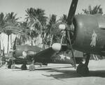 F6F-5N Hellcats of Marine Night Fighting Squadron VMF(N)-541 lined up at Falalop Airstrip, Ulithi Atoll, Caroline Islands, May 1945. Note the nose art, which was rare on Navy or Marine aircraft, especially pin-up girls.