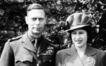 King George VI of the United Kingdom with his daughter and future queen, Princess Elizabeth, London, England, United Kingdom, April 1944.