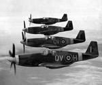 RAF Mustang Mk IIIs of No 19 Squadron based at Ford, Sussex painted with white nose and wing stripes to prevent mis-identification as Me 109s, Apr 21, 1944