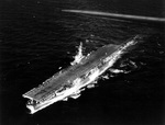 USS Ranger underway in Chesapeake Bay conducting trials following an overhaul, July 1944. Photo 1 of 4.