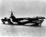USS Ranger underway in Chesapeake Bay conducting trials following an overhaul, July 1944. Photo 4 of 4.