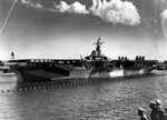 USS Ranger at anchor in Pearl Harbor, Territory of Hawaii, late 1944.