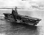 USS Enterprise in her new Measure 33-4Ab paint scheme leaving Pearl Harbor, Hawaii for exercises, 4 Aug 1944. Photo 2 of 4.