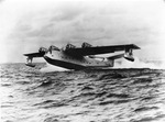 Consolidated XPB2Y-1 Coronado flying boat, a later prototype, making a landing off the Naval Air Station at Corpus Christi, Texas, United States, circa 1938.